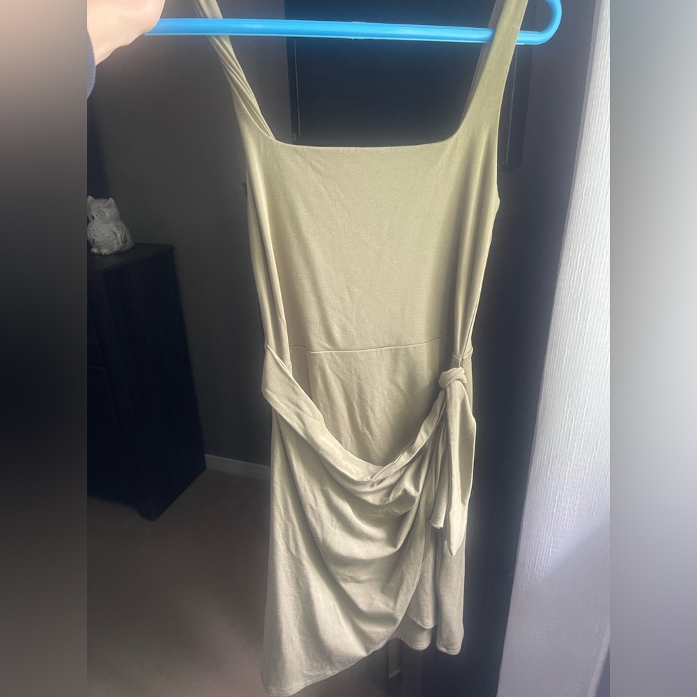 Aritzia Cream Asymmetrical Ruched Sheath Dress
